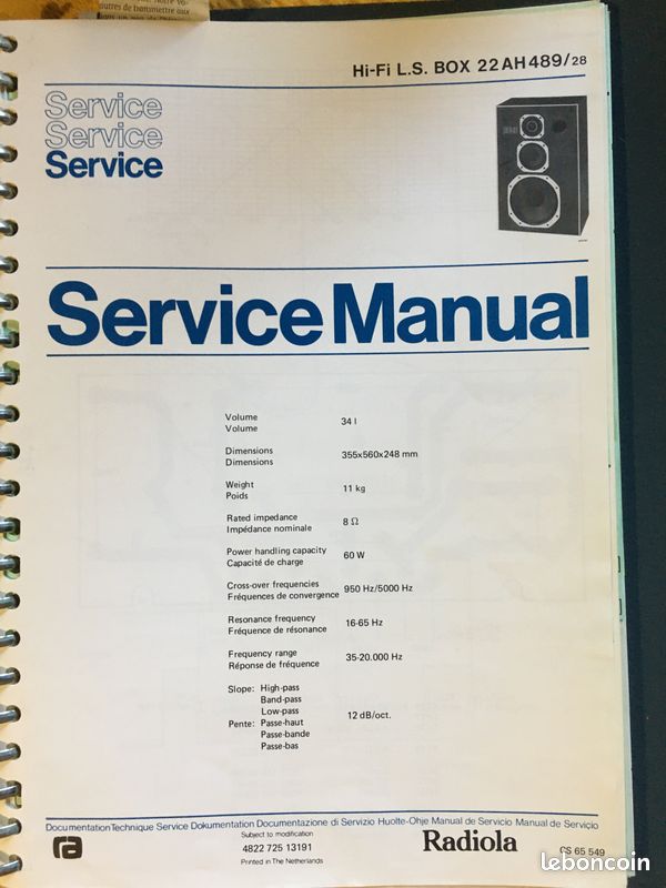 Documentation technique Enceinte Philips / radiola HiFi L.S Box 22 AH489/28 (image 1)