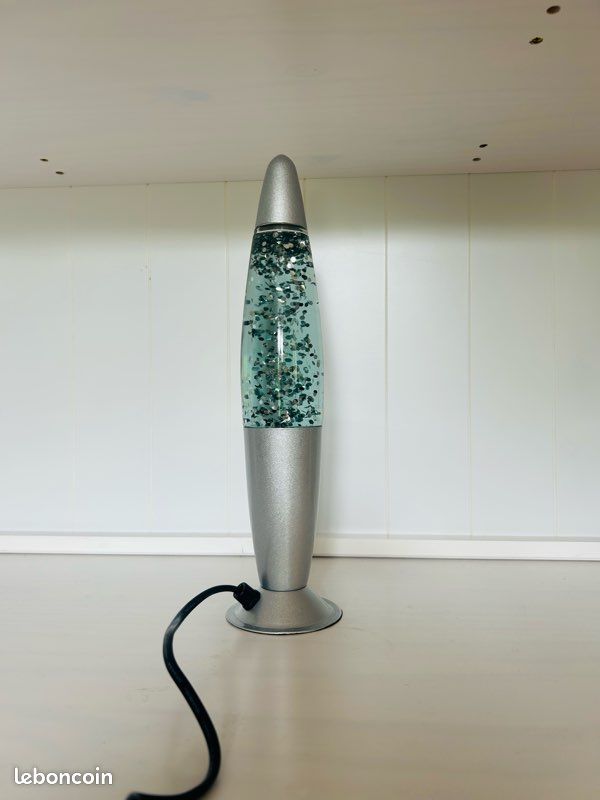 Lampe à Lave Vintage Bleue à Paillettes - 41cm - Fonctionnelle - Rétro Années 90