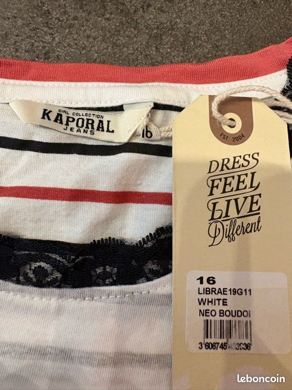 T-shirt fille, caporal manches dentelles, taille 16 ans, neuf avec étiquette (image 5)