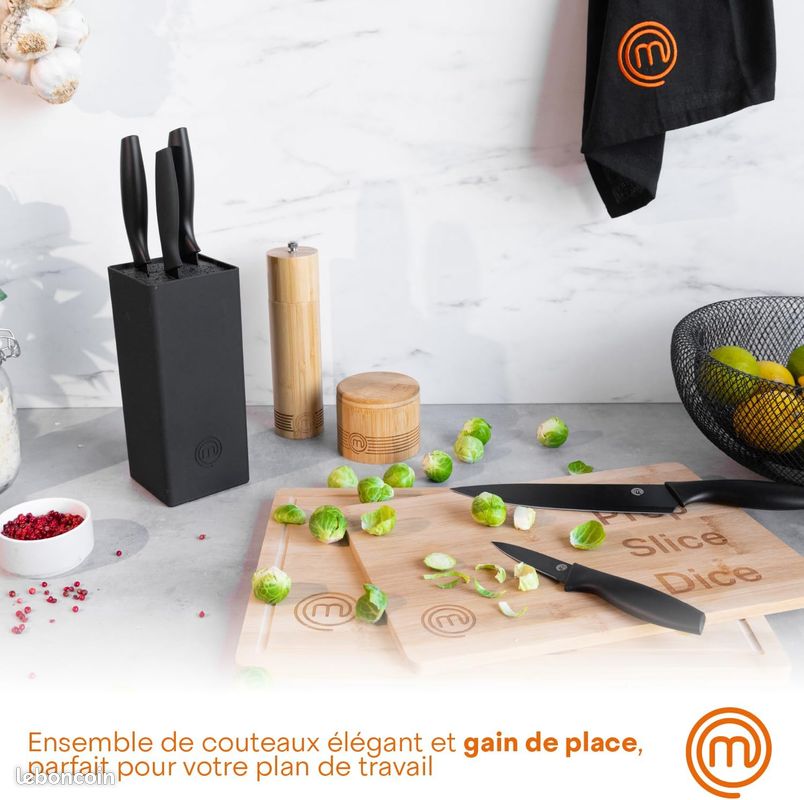 MasterChef Set Couteaux Cuisine 5 Pièces - Couteau Chef, Office, Universel, Pain Et Viande - Anti-adhérent