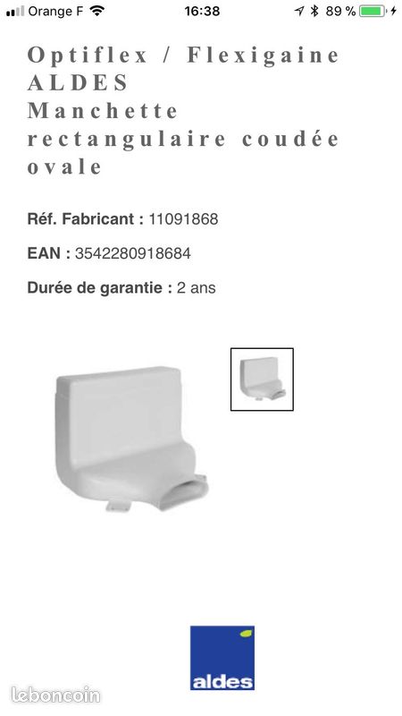 Optiflex manchette rectangulaire 90 degré oval 1 p (image 2)