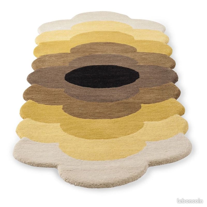 Tapis original laine floral design tufté main Optical Flower Jaune 67x230 (image 3)