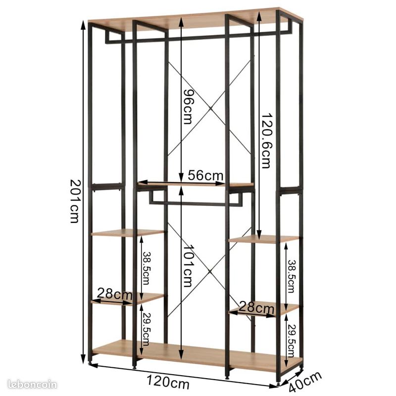 Penderie Bois + Acier Dressing Chambre 201 cm - Industriel (image 2)