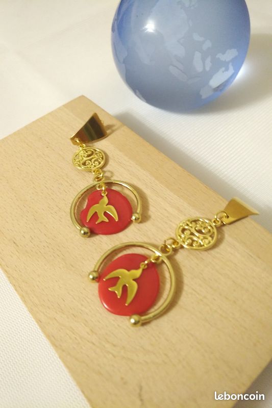 Boucles d'oreille rouge et or (image 6)