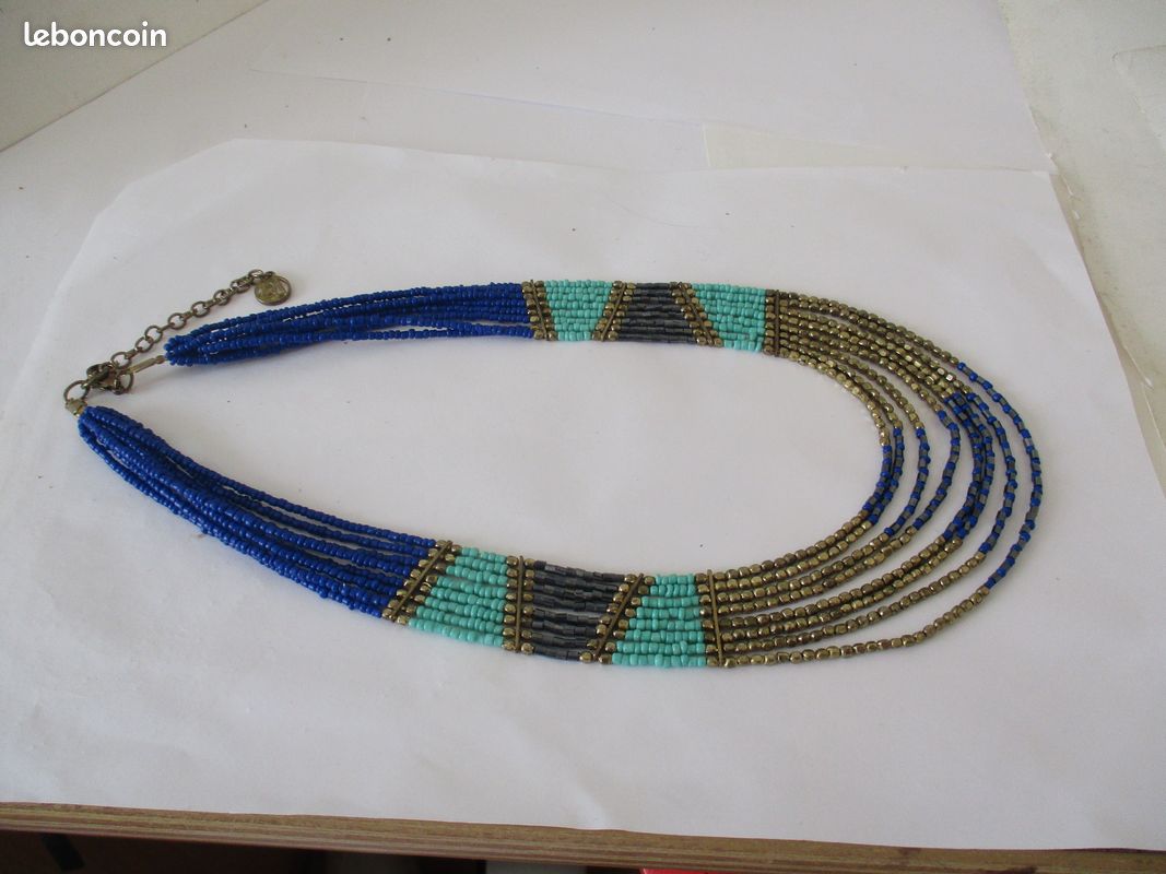 Collier De Perles Vintage Pâte De Verre Bleu-vert - Fermoir à Vis - État Impeccable