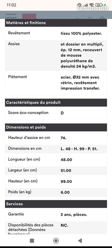 Tabouret lynette 74 cm (image 4)