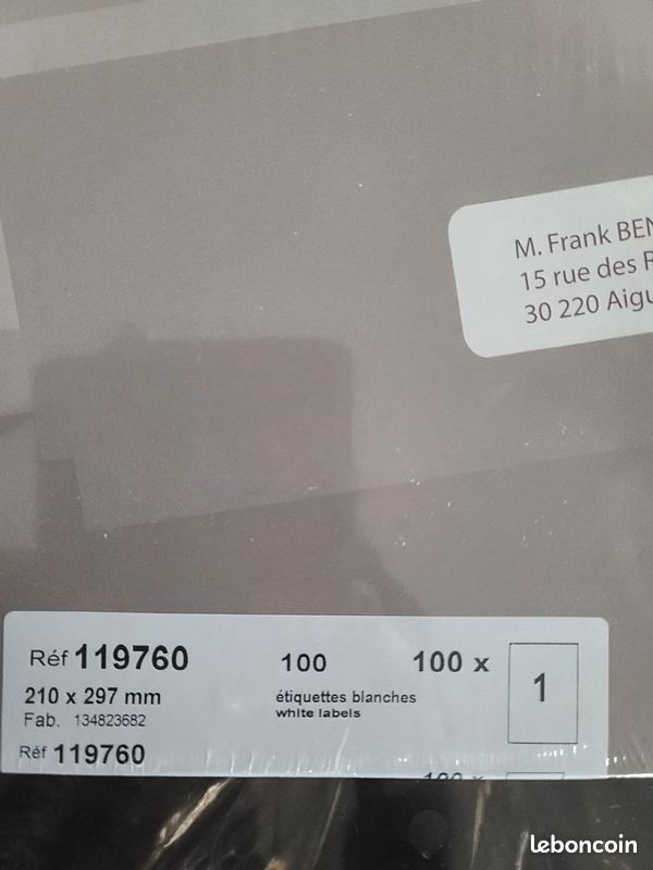 Étiquettes Blanches Adhésives ETIBOX Réf 119760 - Format A4 Entier (210 x 297 mm) (image 2)