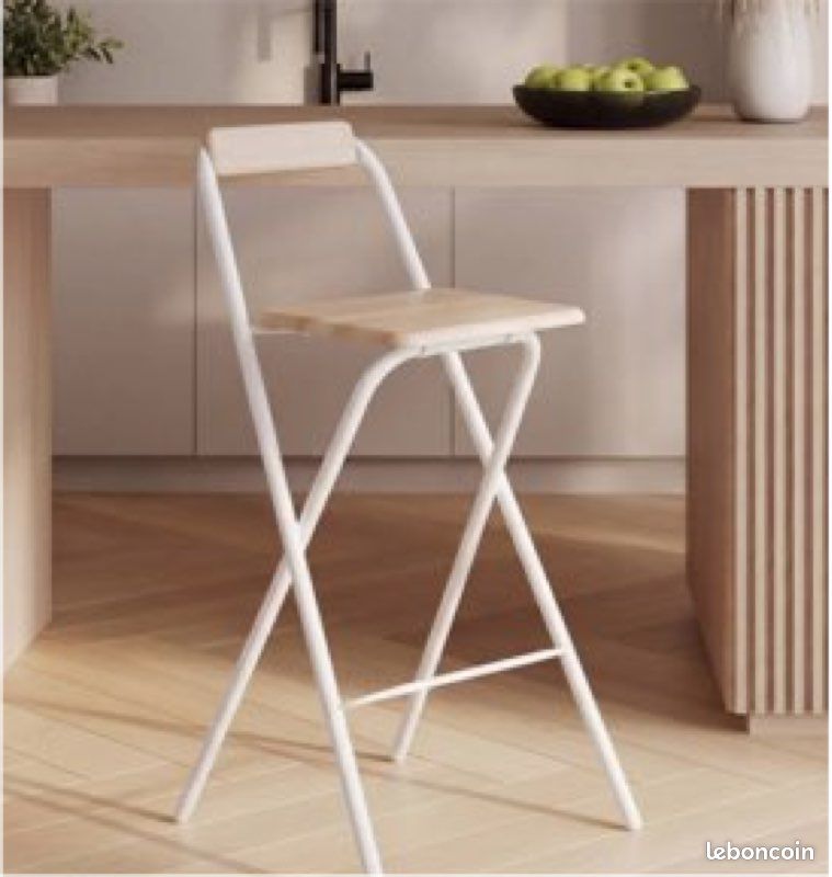 Chaise haute de bar pliante Hauteur 98cm, Blanche (image 1)
