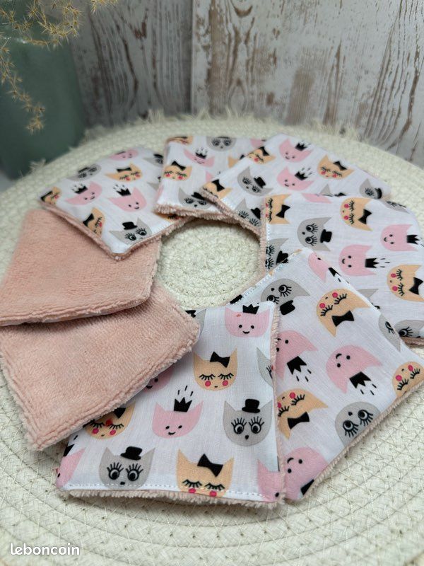 Lingettes lavables bébé motif chaton idée cadeau naissance- lingettes zéro déchet – Éponge bambou Oeko-Tex – Lot de 8 – 9x9 cm (image 2)