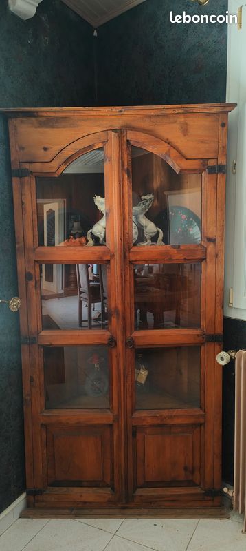 Très Rare et très ancien meuble d'angle, armoire, vitrine, bibliothèque bois massif, étagère, vaisselier, très belle qualité, avant 1900 (image 1)