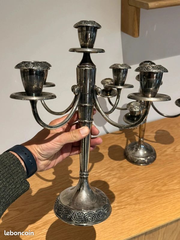 Paire de chandelier en métal argenté Silea (image 6)