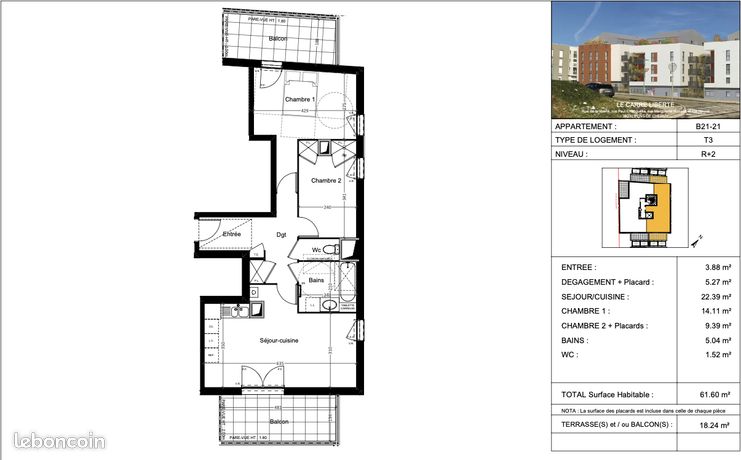 Appartement 3 pièces 62 m²