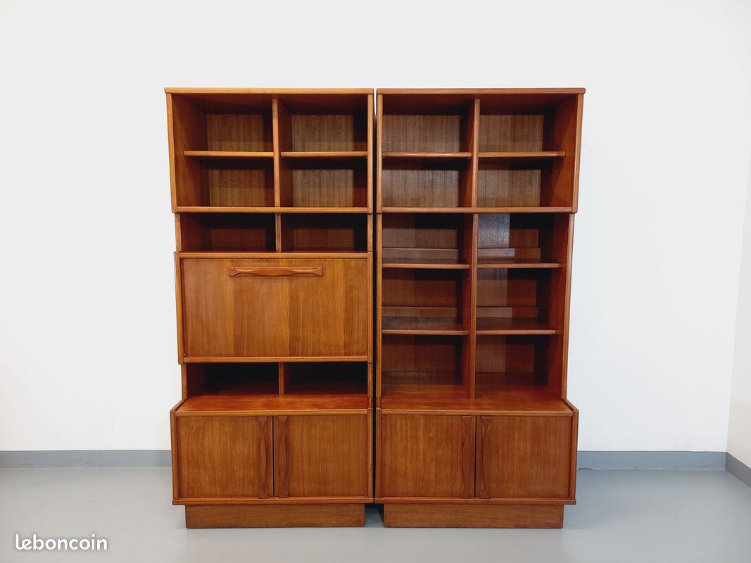 Bibliothèque double scandinave vintage en teck des années 60 (image 1)