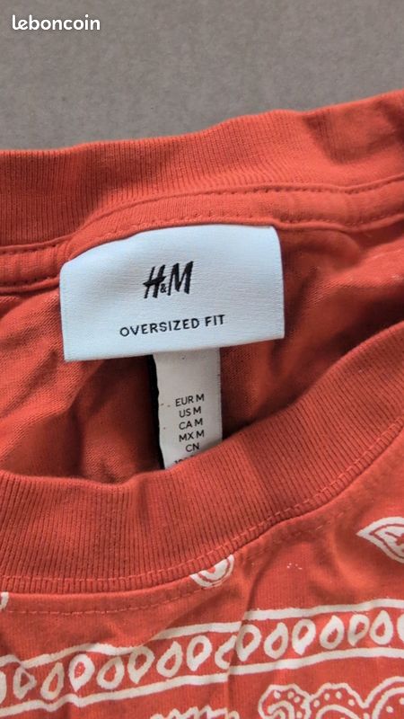 H&M Men's Oversized T-Shirt / Orange Bandana Paisley Cotton Stretch / Size M (image 4)