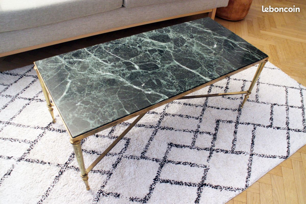 Table basse ancienne en marbre vert des Alpes (image 1)