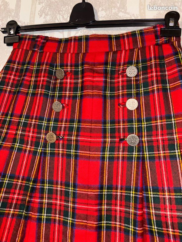 Jupe Mi-longue Plissée à Carreaux Tartan Rouge Et Vert Viyella - Femme UK 18 (laine) - Occasion