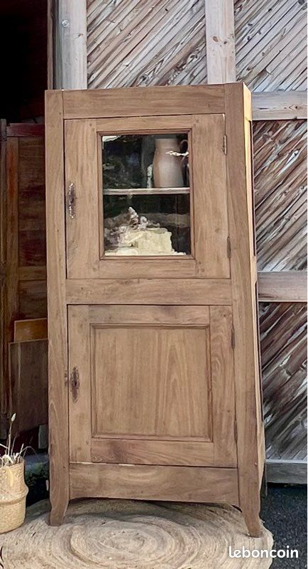 Bonnetière ancienne en chêne massif brut avec une porte vitrée - campagne chic (image 2)