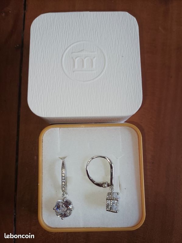 Boucles D'oreilles En Argent 925 Rhodié - Zirconium Noir, Neuves Avec étiquettes