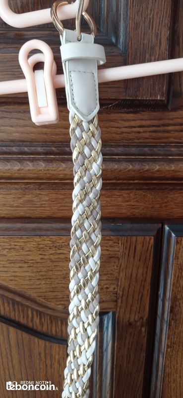 Ceinture tressée marron , blanche et dorée (image 1)