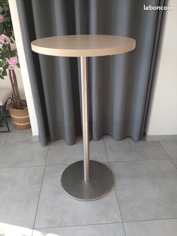Table De Cuisine Haute (mange-debout) Ronde Beige - 2 Plateaux - 107 Cm De Haut - Occasion à Assembler
