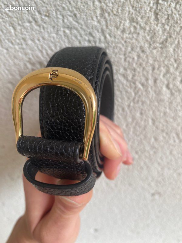 ⚜️ LAUREN RALPH LAUREN Classic Kenton Ceinture fine en cuir noir boucle ardillon dorée taille 70 🖤 (image 8)