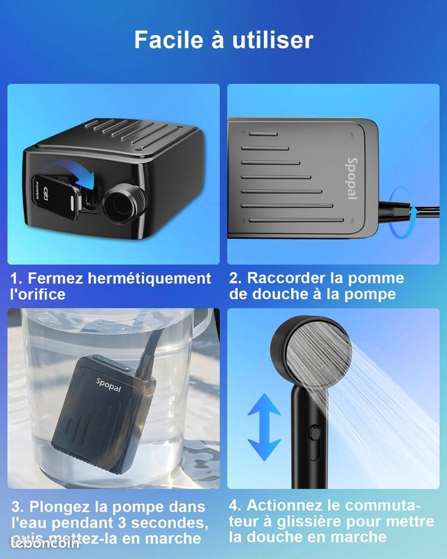 Pommeau De Douche Portable USB Rechargeable 2200mAh - Pour Camping, Plage, Jardin, Animaux