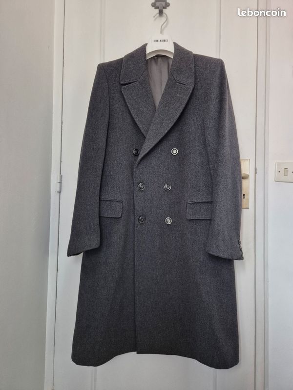 Manteau Croisé Spoom - Gris & Blanc à Motif Chevron - Taille 38 - Laine Mélangée - Excellent État