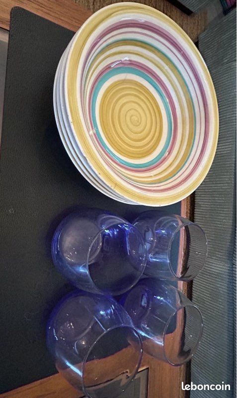 Lot De 6 Assiettes Creuses Jars Motif Arlequin Mosaïque Coloré 22,5 Cm - Occasion