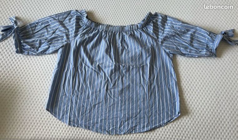 Chemisier H&M Rayé Bleu Clair Et Blanc - Taille 40 - Cintré - Occasion Très Bon état