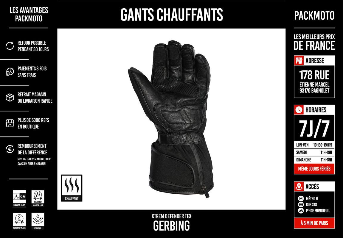 Gants Moto Chauffants - GERBING Xtrem Defender Tex - NEUF +