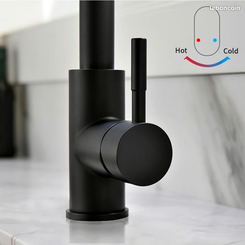Robinet de cuisine noir mat – bec extractible, 2 jets, design moderne (image 4)