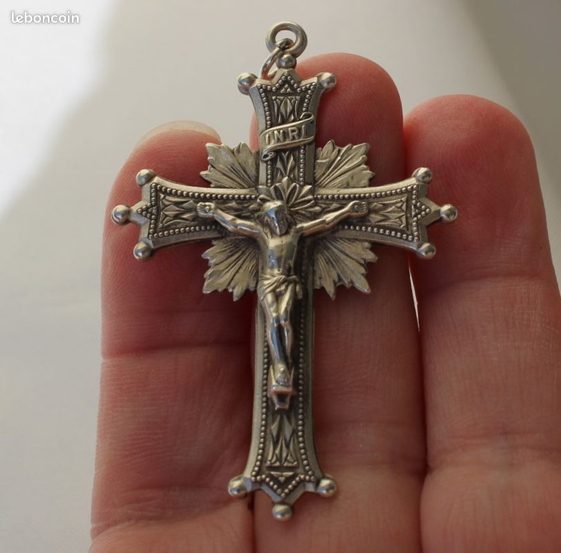 Pendentif Croix Et Chaîne En Argent Massif 925 - Grand Modèle - Occasion Très Bon état
