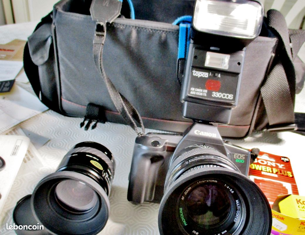 Appareil Photo Reflex Canon EOS 600 Argentique Avec 2 Objectifs (télé/zoom) - Occasion Fonctionnelle, Format 35mm