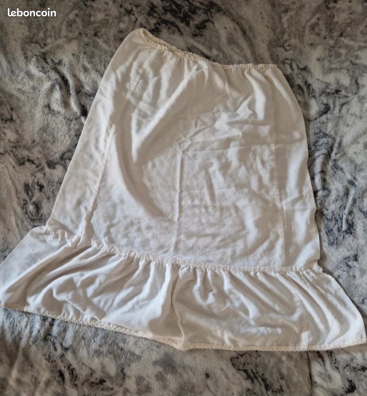 Jupon Ancien Vintage Blanc – Coton, Taille 42/44, Femme