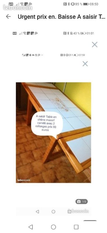 À saisir Table bois et carrelage et deux rallonges (image 2)