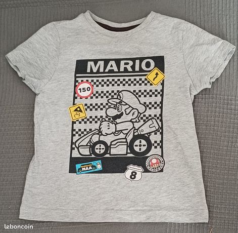 T-shirt Super Mario Gris Taille L Pour Homme, Occasion Très Bon état