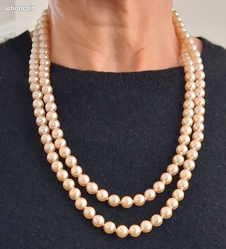 Sautoir Vintage En Perles Argenté – Collier Long Perlé, Sans Marque, Occasion, Idéal Pour Un Look Rétro élégant