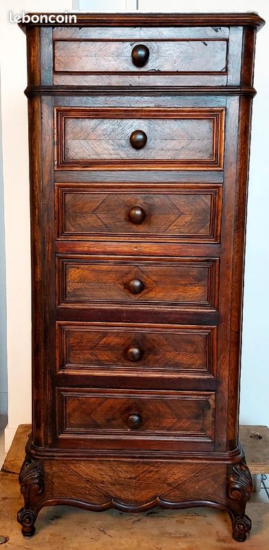 Commode vintage bois massif et plaque marbre (image 1)