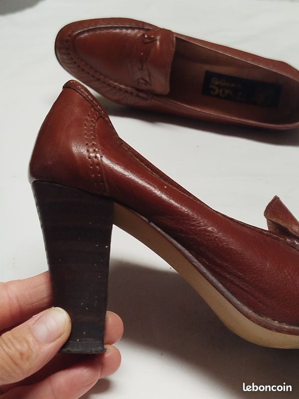 Escarpins trotteurs vintage cuir marron HIRICA Prestige - T36 - Made in France (image 7)