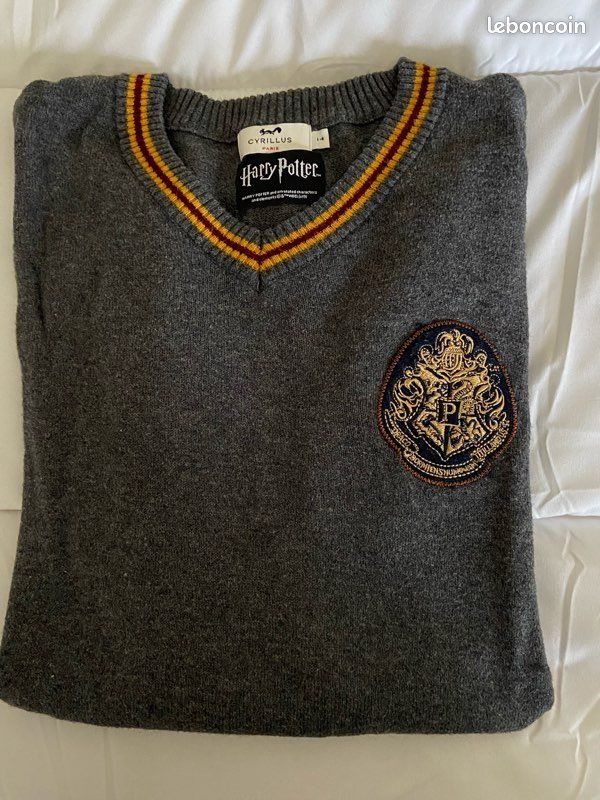 Pull en V, coton et cachemire, mixte, gris Harry Potter Gryffondor