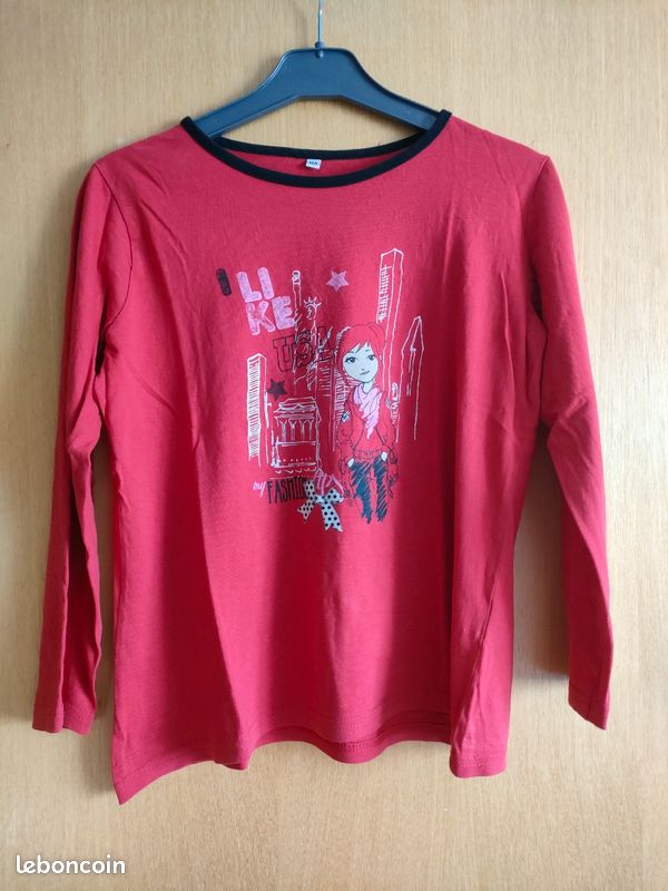 T-shirt manches longues rouge, 14ans fille (image 1)