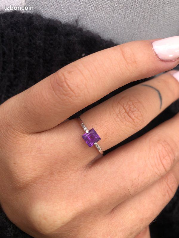 Bague Or blanc Amethyst et Diamant (image 2)