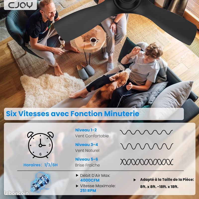 Ventilateur Plafond 137 Cm Avec LED Et Télécommande - Moteur DC Silencieux, 6 Vitesses, 3 Couleurs Lumière