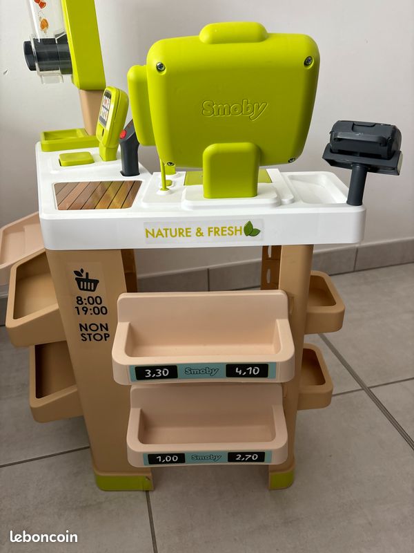 Smoby Fresh Market - Marchande Bio Enfant 3 Ans+ - Supermarché Avec Distributeur Vrac, Caisse & 43 Accessoires - Made In France