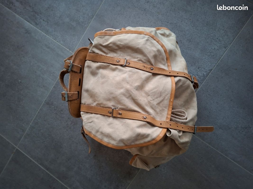 Sac à Dos De Randonnée Lafuma Vintage Années 1930-49 - Toile Beige Avec écussons Alpinisme