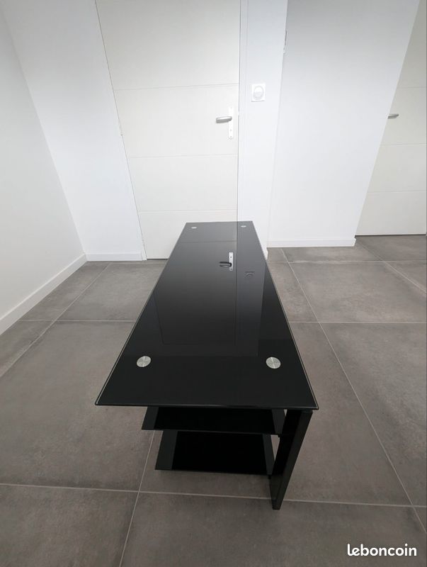 Meuble TV moderne - plateau en verre noir (image 2)