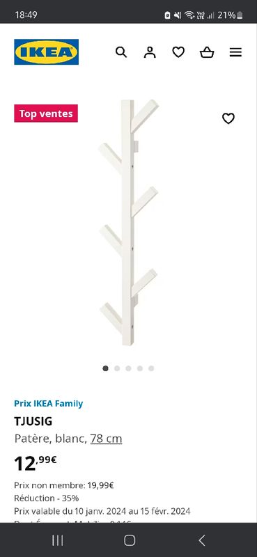 TJUSIG Patère, blanc, 78 cm - IKEA