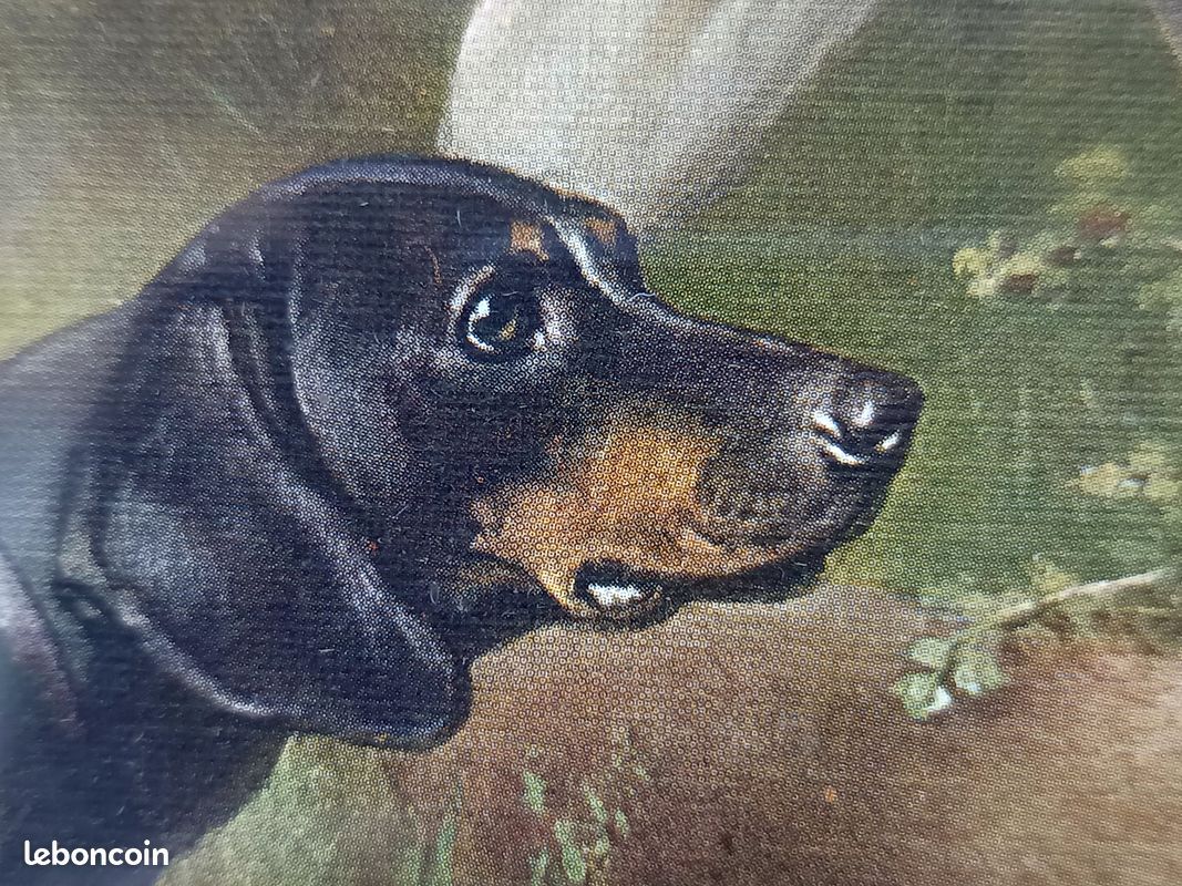 Oléographie ancienne de Carl Reichert - Scène de chasse aux chiens (image 3)