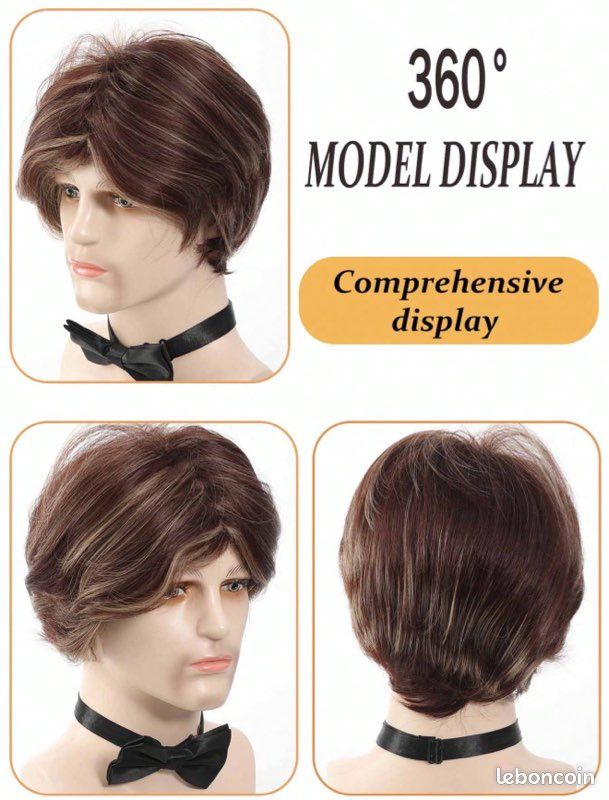 Perruque Synthétique Longue Brune Foncée Lisse - Bonnet Moyen + 4 Bonnets Offerts, Neuf
