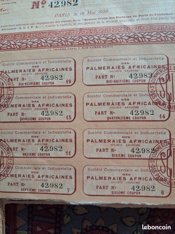 Action Sociéte Commerciale &Industrielle Palmeraies Africaines avec coupons collectio (image 4)